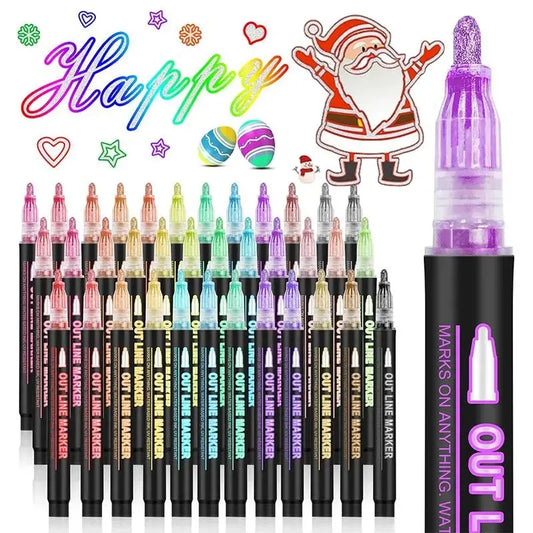 🎅Kerstspecials € 14.99!!⚡Meer dan 50.000 verkocht!🎁Set met dubbele contour glitterkleurpotloden