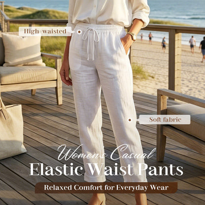 🌸Nieuwe collectie 50% KORTING!🏖️ Elastische Taille Katoen-Linnen Dames Casual Broek 👖