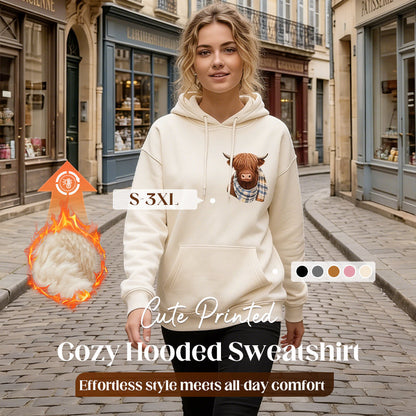 🐮 50% KORTING!!🎁Schattig sweatshirt met capuchon en fleecevoering met Highland Cow-motief