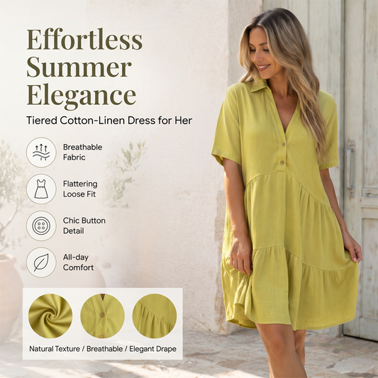 🔥 NU 50% KORTING 🌸 Effen, comfortabele jurk met revers en knopen