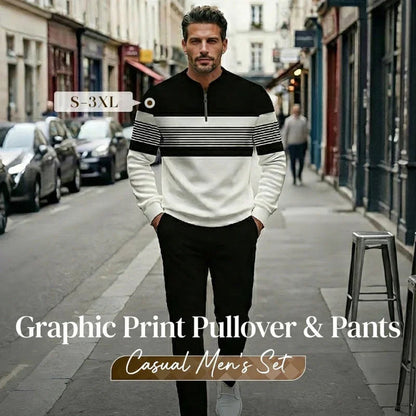 ⏰🔥TIJDELIJKE AANBIEDING: 50% KORTING & GRATIS VERZENDING!🔥MEER DAN 50.000 VERKOCHT!🧵 Set met pullover en broek met grafische print voor heren – Opvallende streetwear-stijl. Ultiem comfort om in te relaxen of boodschappen te doen👖