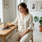 👚👖 Dames Set met Ruches Top & Wijde Pijpen Broek – Elegant & Comfortabel ✨