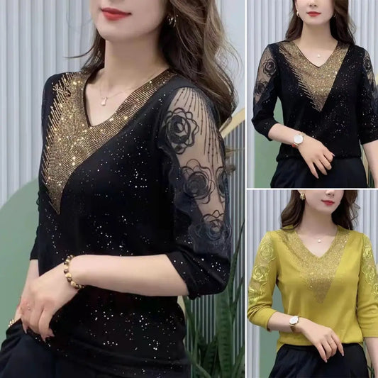 🔥2 pieces free shipping🔥【M-4XL】New versatile diamond lace blouse for all body types