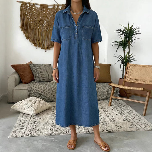 🔥 Laatste dag! 50% korting op midi-jeansjurk voor dames met zakken 👖 Nonchalante zomerjurk voor dagelijks gebruik – comfortabel en flatterend