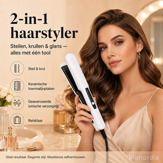 2-in-1 Haarstraightener en Krultang met Negatieve Ionische Verzorging