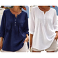 Damesblouse met lange mouwen, plooien en Henley-hals