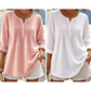 Damesblouse met lange mouwen, plooien en Henley-hals
