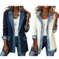 ⌛Tijdelijke aanbieding – Elegante denimjas voor dames met geribbelde brei-inzetstukken