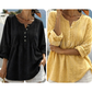 Damesblouse met lange mouwen, plooien en Henley-hals