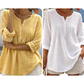 Damesblouse met lange mouwen, plooien en Henley-hals