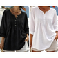 Damesblouse met lange mouwen, plooien en Henley-hals