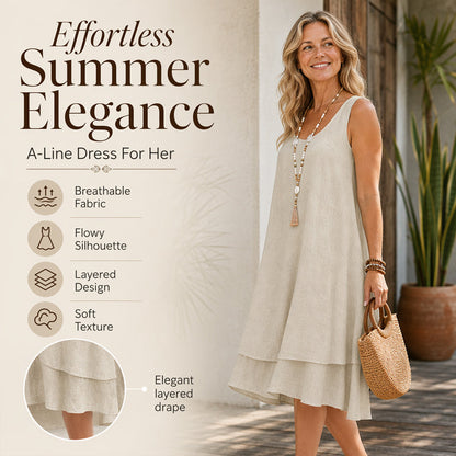 Bestseller💕 Mouwloze jurk met dubbele laag – Moeiteloze elegantie en een moderne gelaagde look voor elke dag