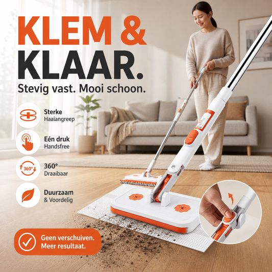 Multifunctionele handenvrije platte mop met clipsysteem