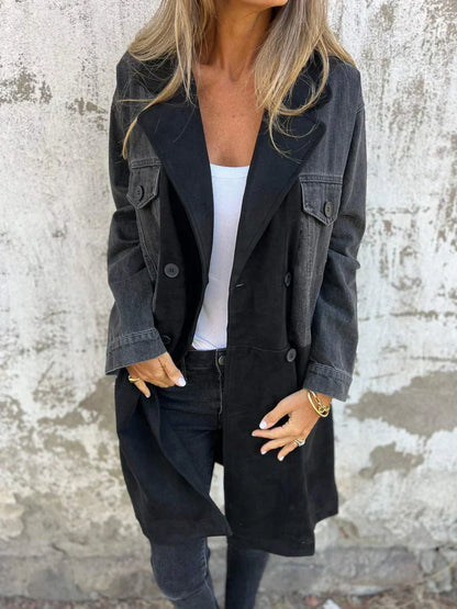 Denim Jas met Kraag en Lapwerk Ontwerp