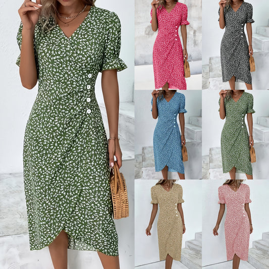 🌷Dames casual jurk wikkeljurk bloemenjurk