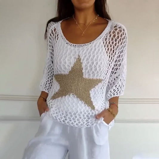 ⏰50% korting💥Damesmode Ronde Hals Gehaakte Gebreide Mesh Top