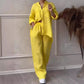 Casual tweedelige set van een effen katoenen en linnen broek