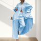 Trendy tweedelige damesoutfit in effen kleur met shirt met lange mouwen en broek