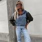 Dames gelaagde hoodie denim jack met trekkoord