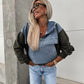 Dames gelaagde hoodie denim jack met trekkoord