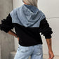 Dames gelaagde hoodie denim jack met trekkoord