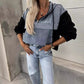 Dames gelaagde hoodie denim jack met trekkoord