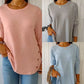 Dames Casual Lange Mouwen Effen Kleur Knop T-Shirt