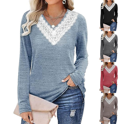 Dames Kant V-hals Losse Pasvorm Pullover Shirt