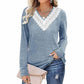 Dames Kant V-hals Losse Pasvorm Pullover Shirt