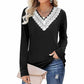 Dames Kant V-hals Losse Pasvorm Pullover Shirt