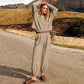 Effen Kleur Gebreide Top met Zak en Broek Set