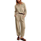 Effen Kleur Gebreide Top met Zak en Broek Set