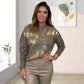 Gouden Metallic Gedrukte Ronde Hals Trui