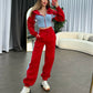 Dames Trendy Kleurblok Jas & Broek 2-Delige Set