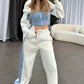Dames Trendy Kleurblok Jas & Broek 2-Delige Set