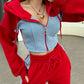 Dames Trendy Kleurblok Jas & Broek 2-Delige Set