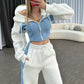 Dames Trendy Kleurblok Jas & Broek 2-Delige Set