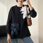 Dames losse sweatshirt met 3D bloemen versiering