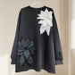 Dames losse sweatshirt met 3D bloemen versiering