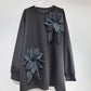Dames losse sweatshirt met 3D bloemen versiering