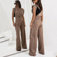 Elegante effen kleur tweedelige set voor dames