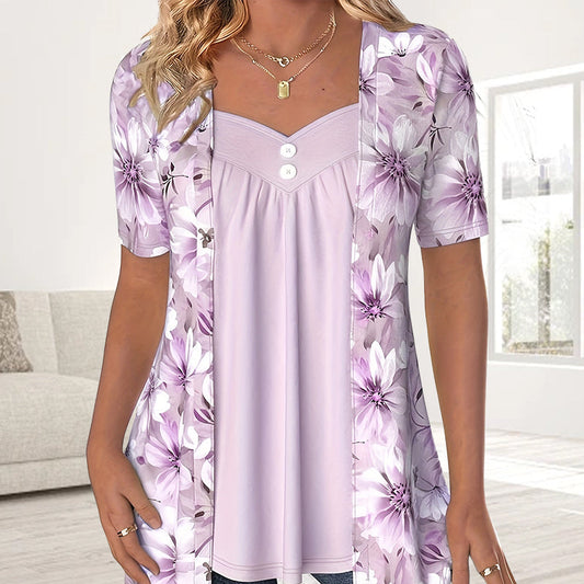 🌈2026 Nieuwe producten – 50% KORTING!❤️Onregelmatige gebloemde patchwork top voor dames