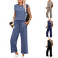 🌺 Topaanbieding: 49% KORTING 🌺 Nieuwe 2-delige set voor dames: mouwloze top en broek met wijde pijpen