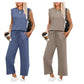 🌺 Topaanbieding: 49% KORTING 🌺 Nieuwe 2-delige set voor dames: mouwloze top en broek met wijde pijpen