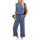 🌺 Topaanbieding: 49% KORTING 🌺 Nieuwe 2-delige set voor dames: mouwloze top en broek met wijde pijpen