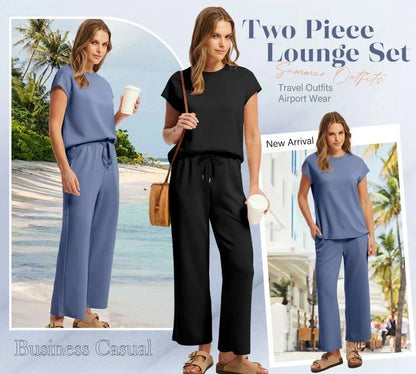 🌺 Topaanbieding: 49% KORTING 🌺 Nieuwe 2-delige set voor dames: mouwloze top en broek met wijde pijpen