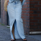 Dames diagonale schoudertop met gesplitste denim lange rok