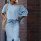 Dames diagonale schoudertop met gesplitste denim lange rok
