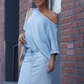 Dames diagonale schoudertop met gesplitste denim lange rok