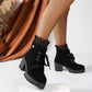 🔥 Gratis verzending ✨ Dames Enkellaarsjes met Dikke Hak & Kant 👢 Elegante Uitstraling, Comfortabele Pasvorm & Tijdloze Stijl